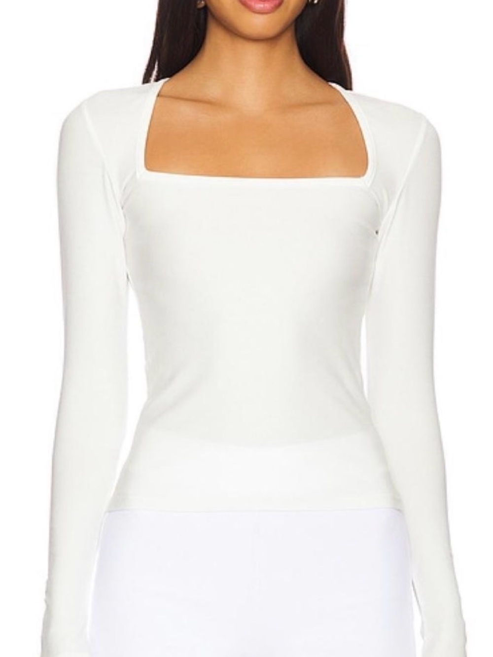 Square Neck Long Sleeve Top in White